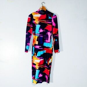 SHEIN Woman’s Colorful Abstract Longsleeve Bodycon Dress Size Small NWT